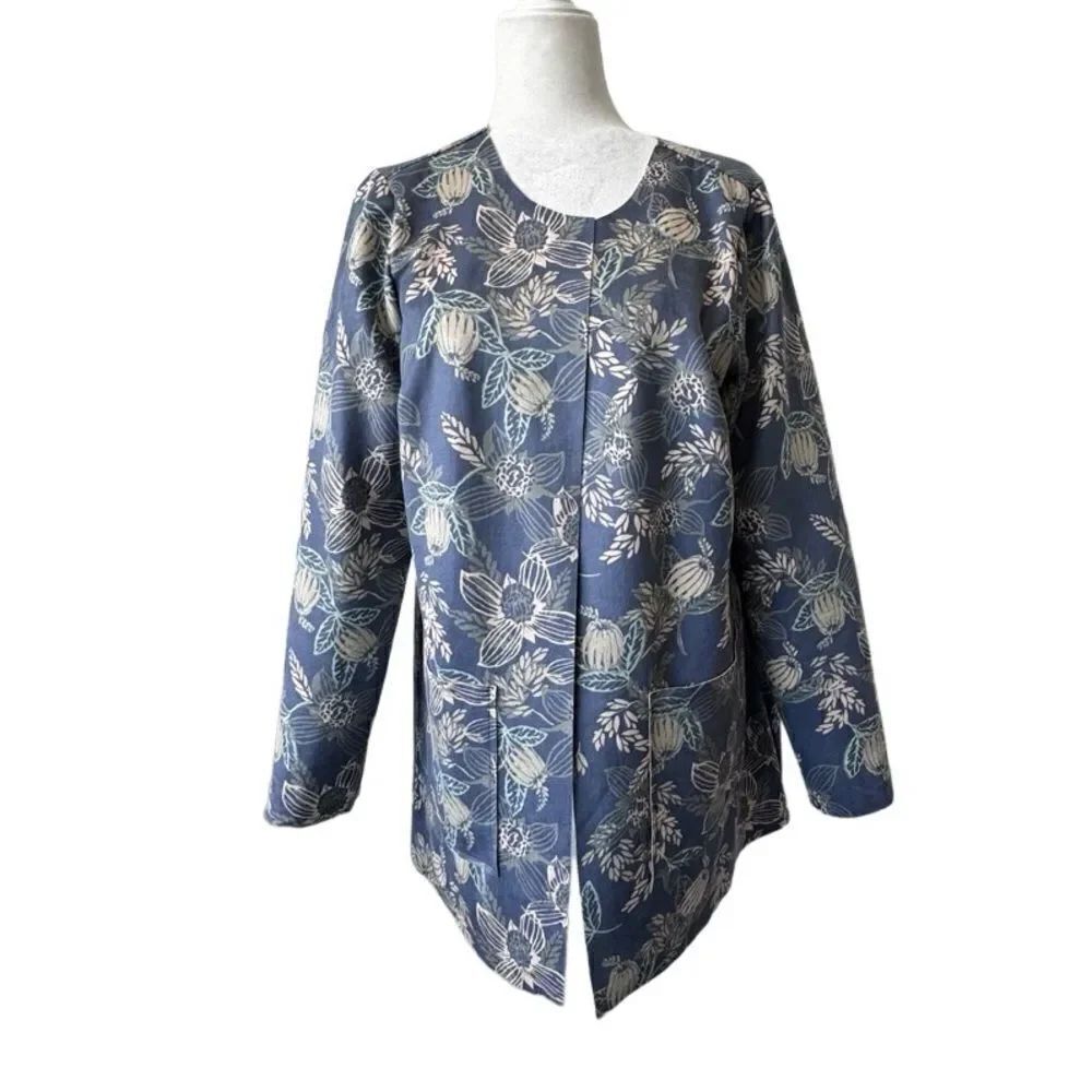Naturals D & Co Open Front Cardigan Floral Faux Suede QVC SZ M
